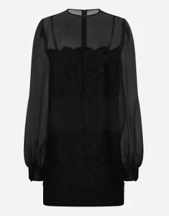 Short organza dress with lace inlay