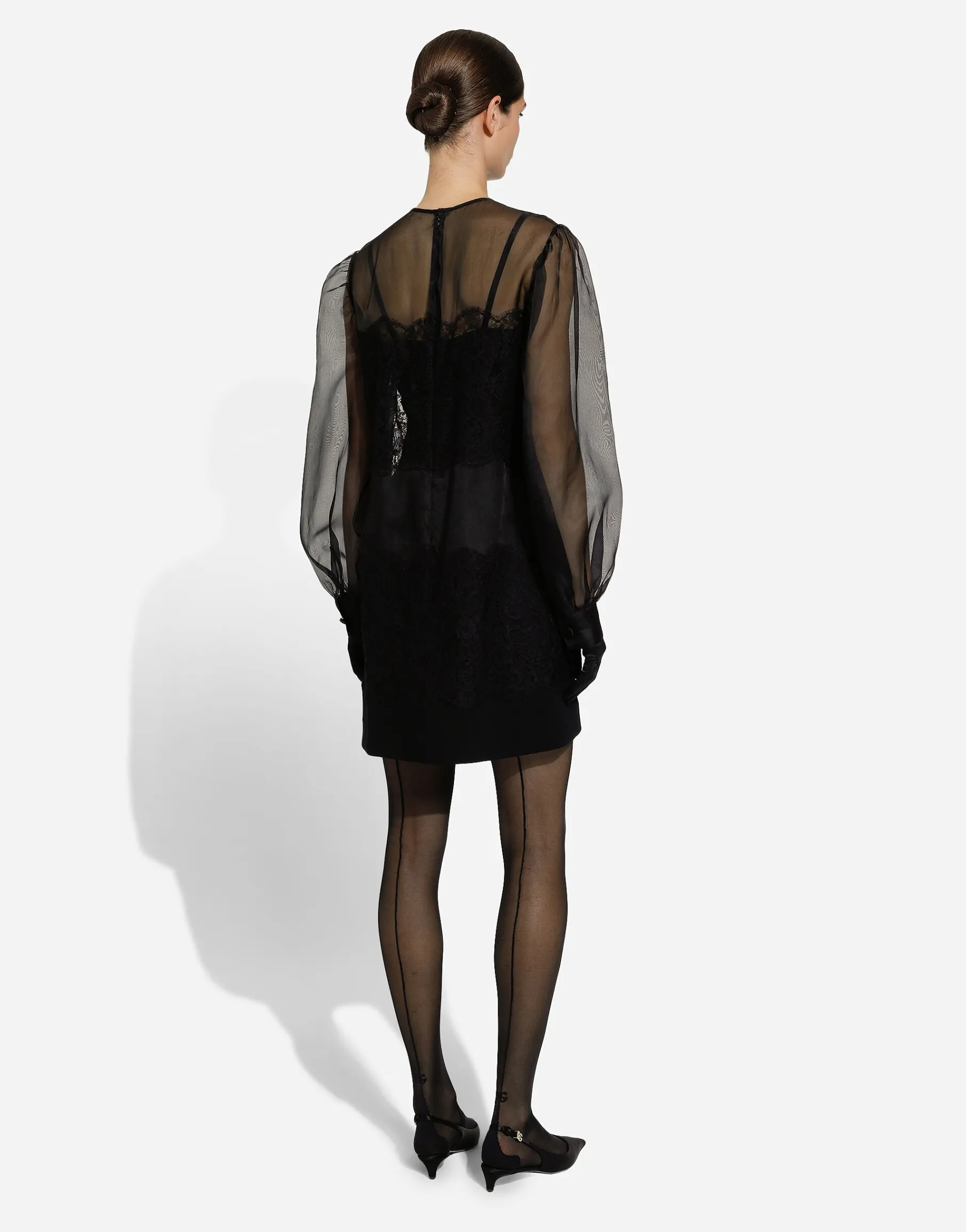Short organza dress with lace inlay