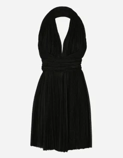 Short pleated lurex mesh dress