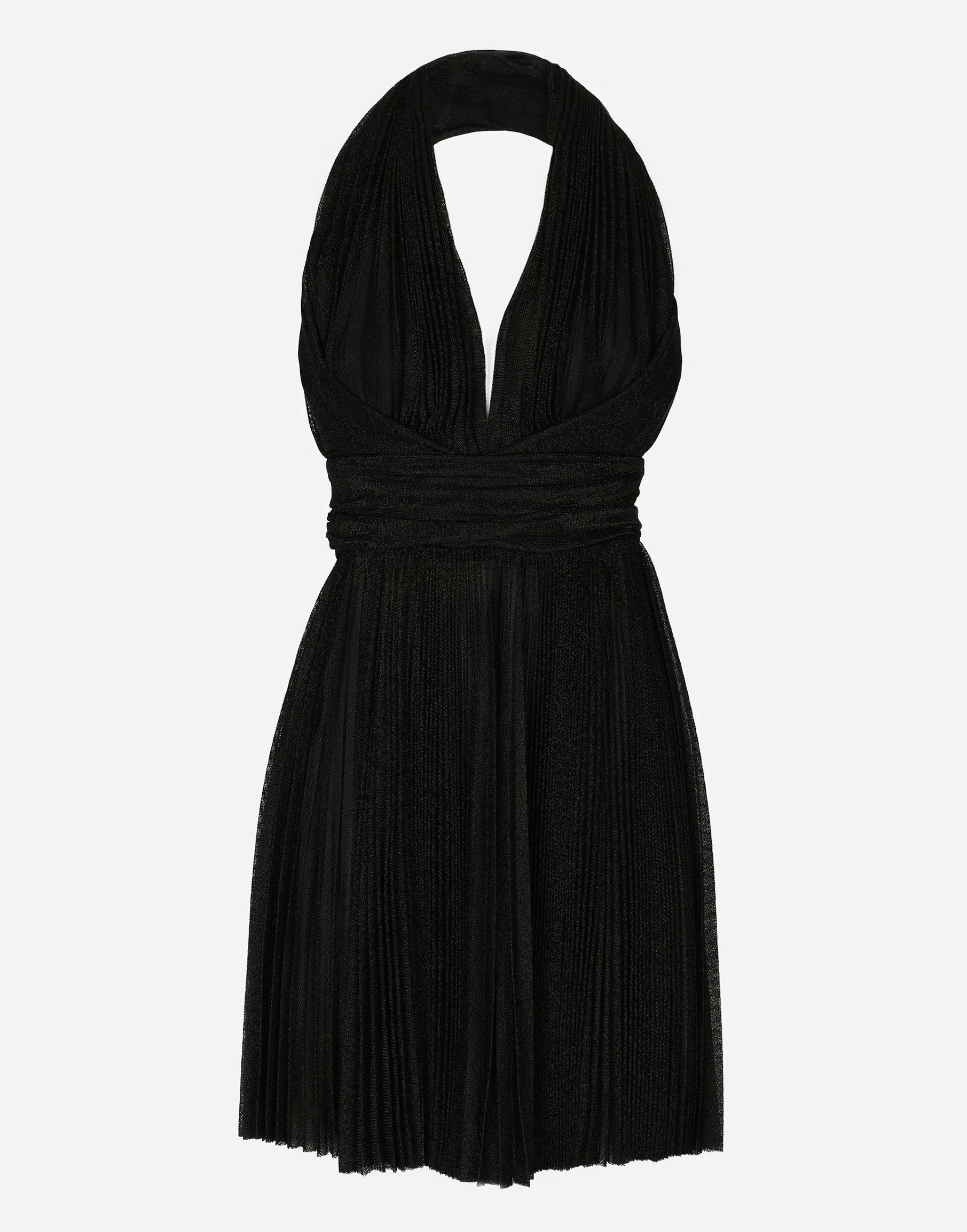 Short pleated lurex mesh dress