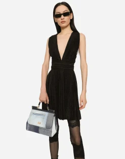 Short pleated lurex mesh dress