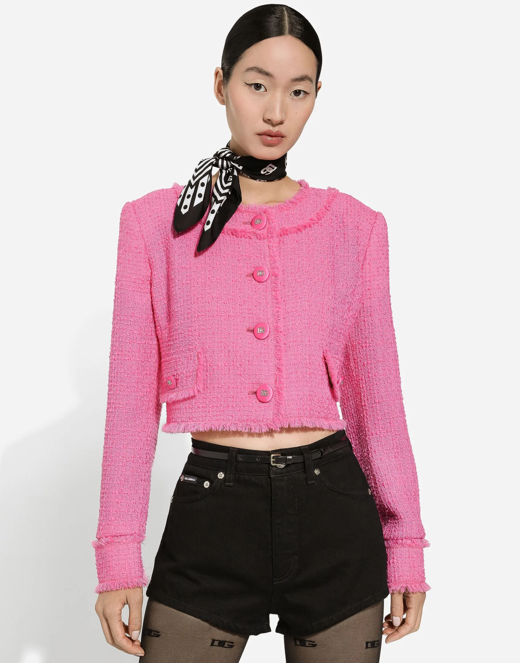 Short raschel tweed jacket