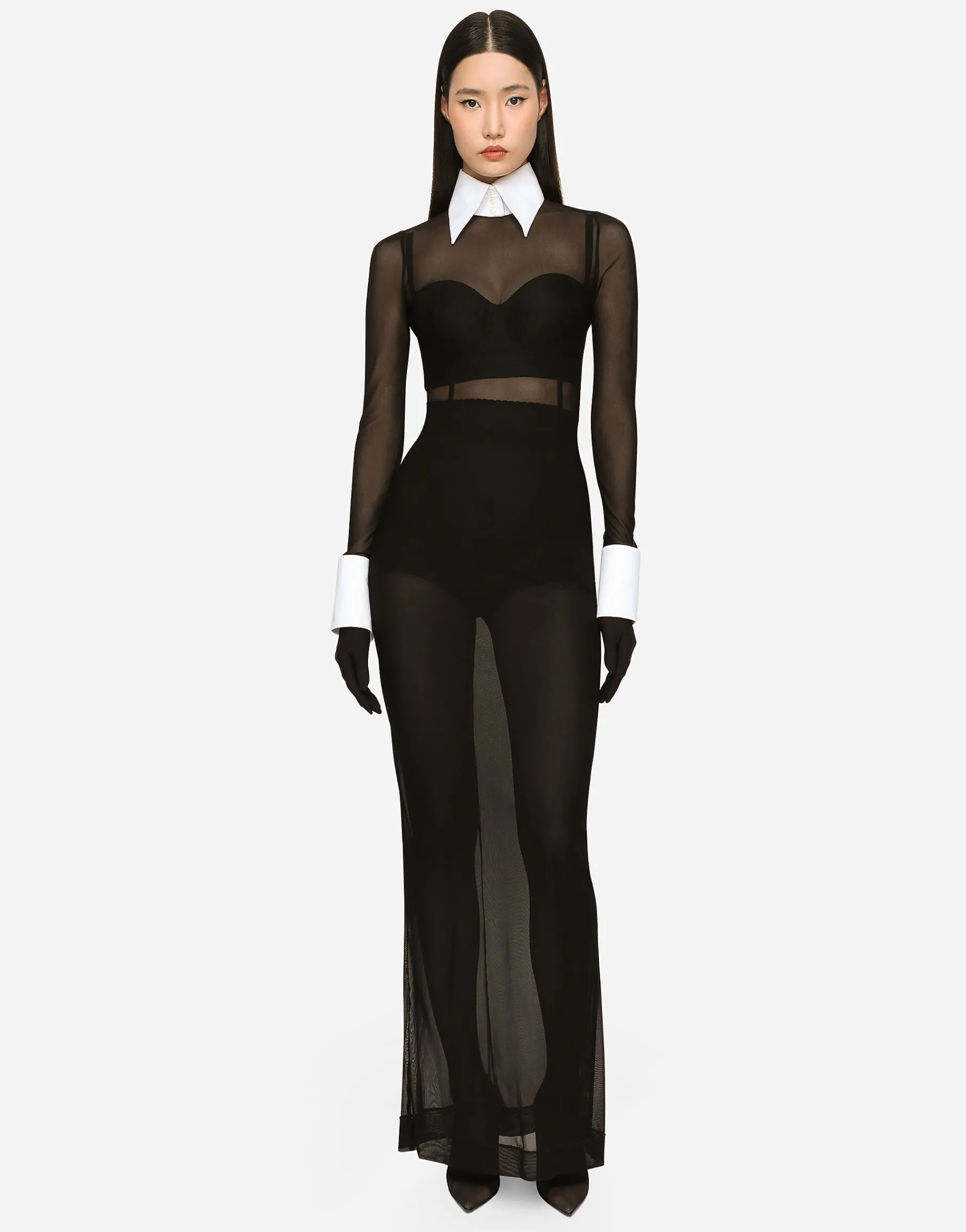 Short satin and marquisette corset
