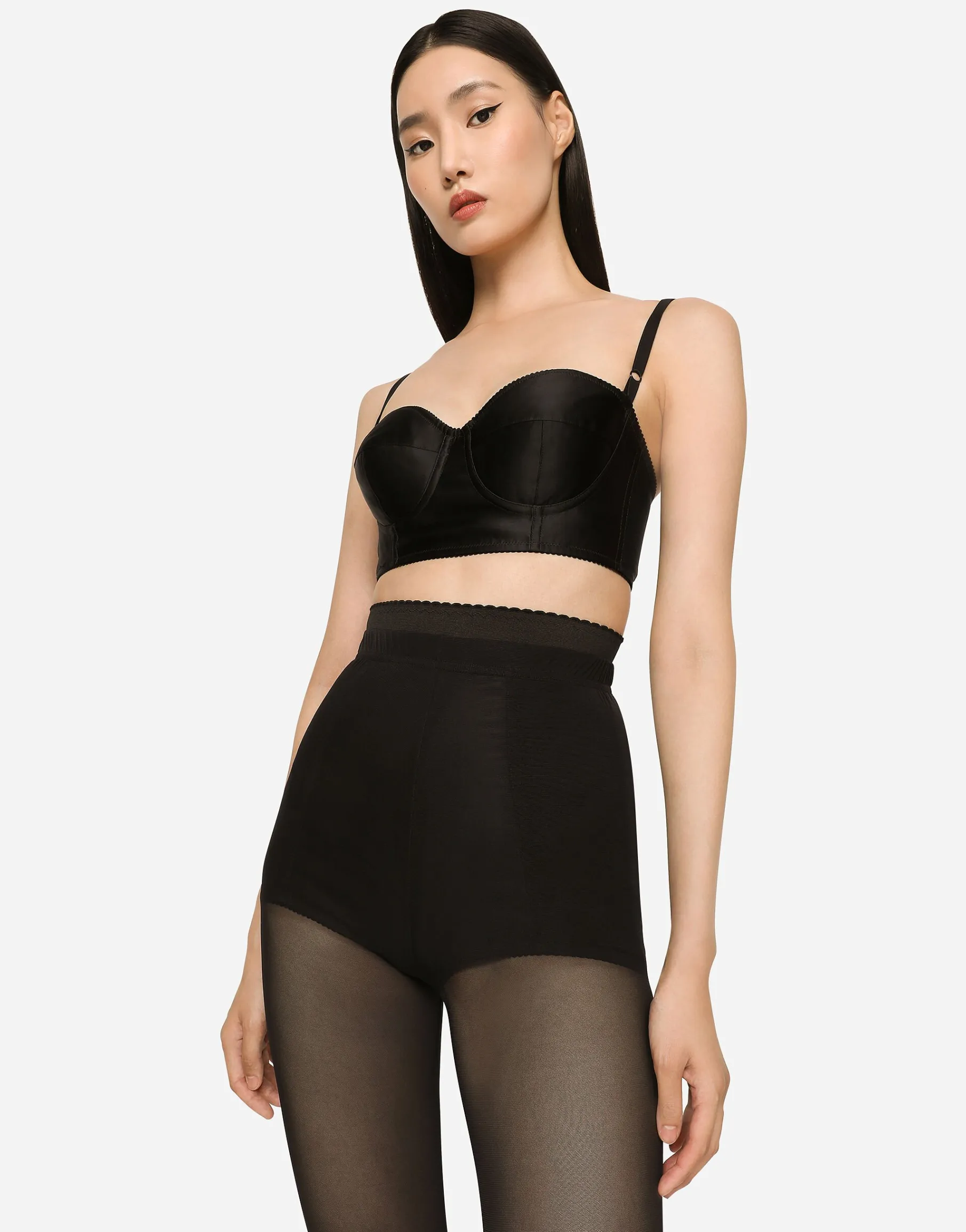 Short satin and marquisette corset