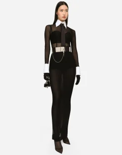 Short satin and marquisette corset