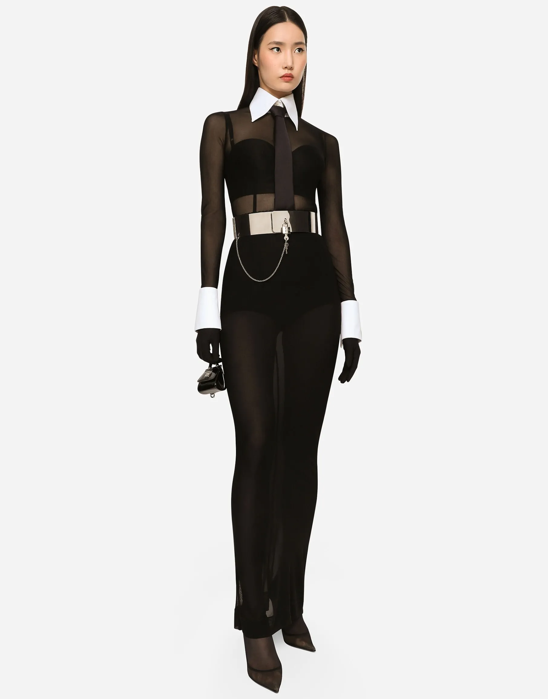Short satin and marquisette corset