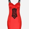 Short satin dress with lace details
