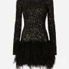 Short sequined dress with feather trim