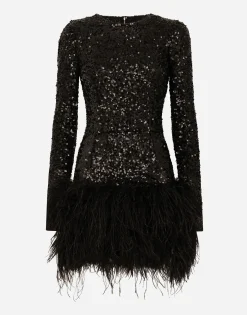 Short sequined dress with feather trim