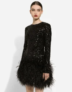 Short sequined dress with feather trim