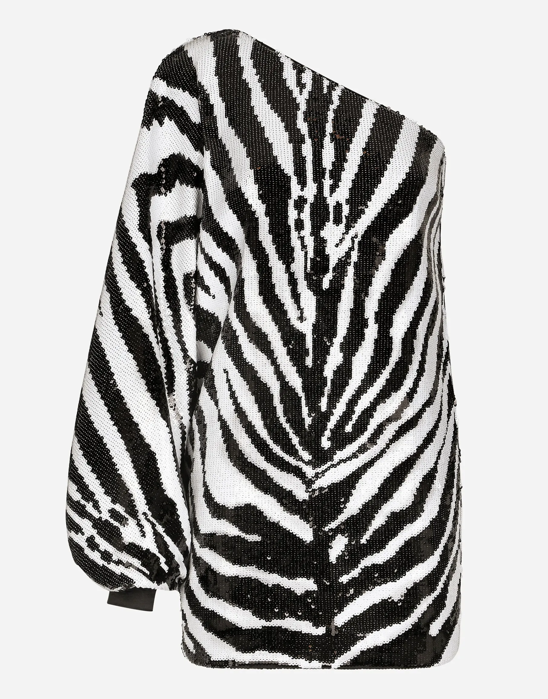 Short sequined one-shoulder dress with zebra print