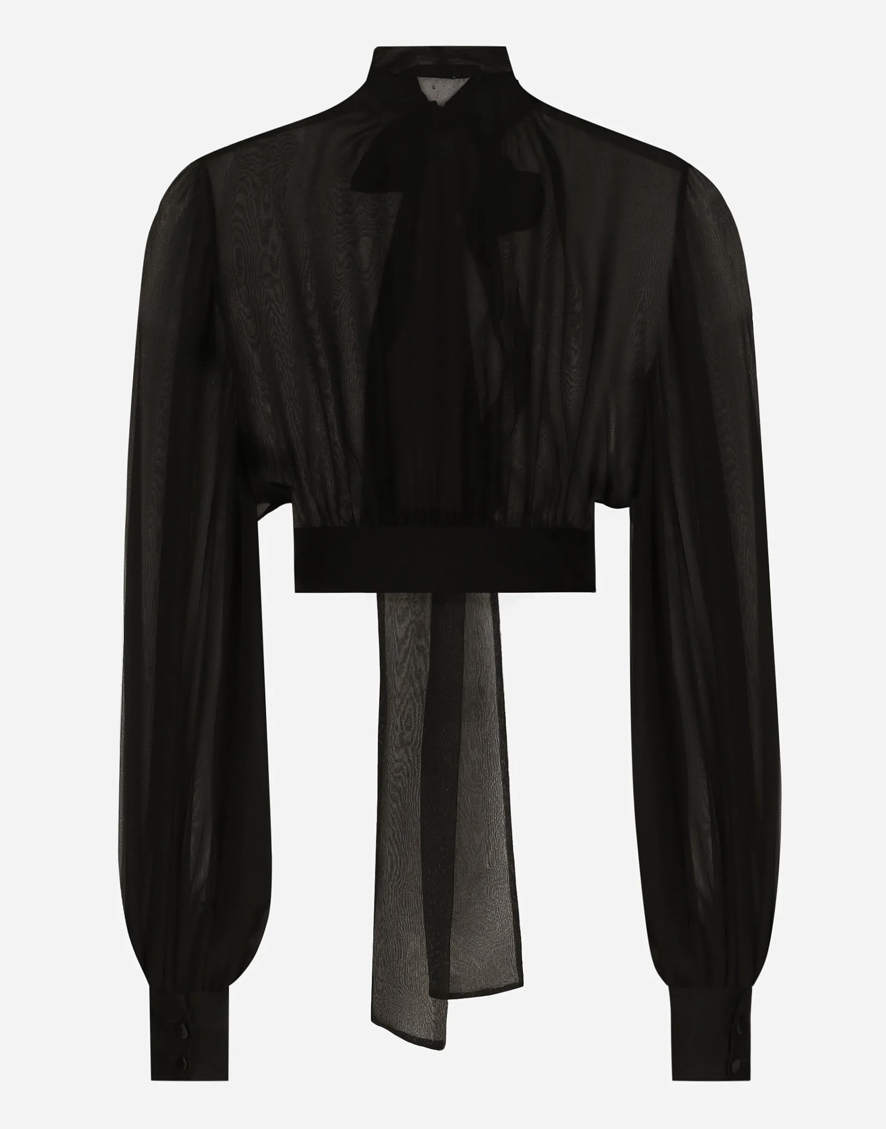Short silk chiffon pussy-bow blouse
