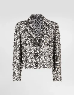 Short single-breasted jacket with sequin embellishment