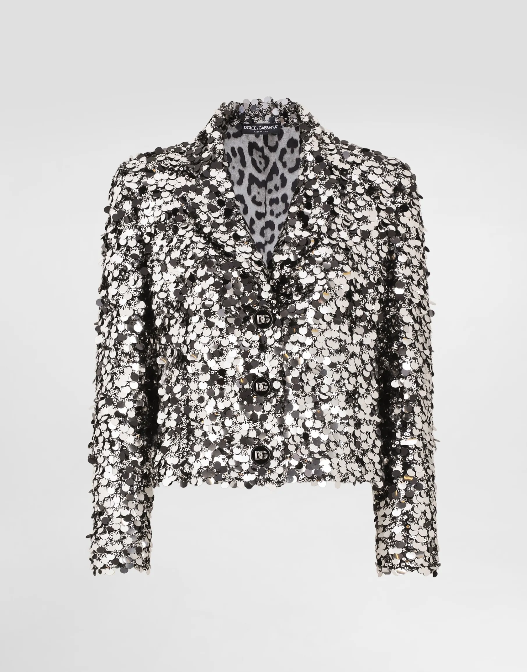 Short single-breasted jacket with sequin embellishment