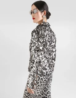 Short single-breasted jacket with sequin embellishment