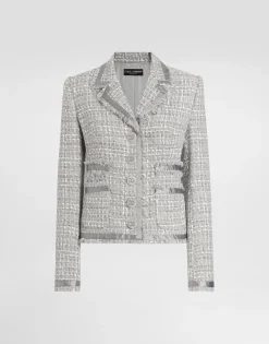 Short single-breasted lamé bouclé jacket