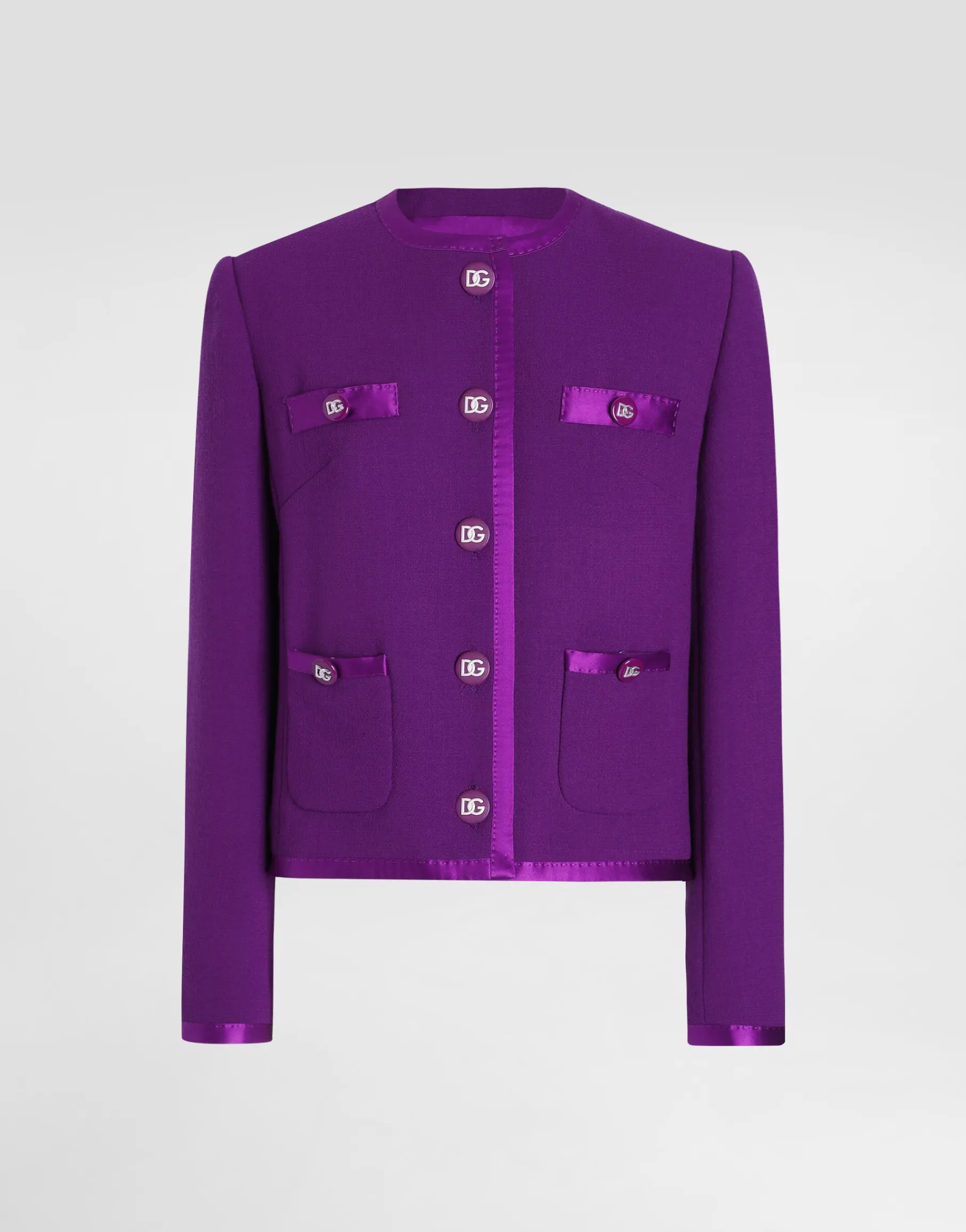 Short single-breasted wool crepe jacket