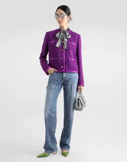 Short single-breasted wool crepe jacket