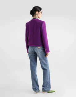 Short single-breasted wool crepe jacket