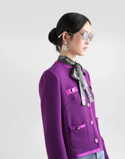 Short single-breasted wool crepe jacket