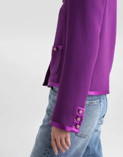 Short single-breasted wool crepe jacket