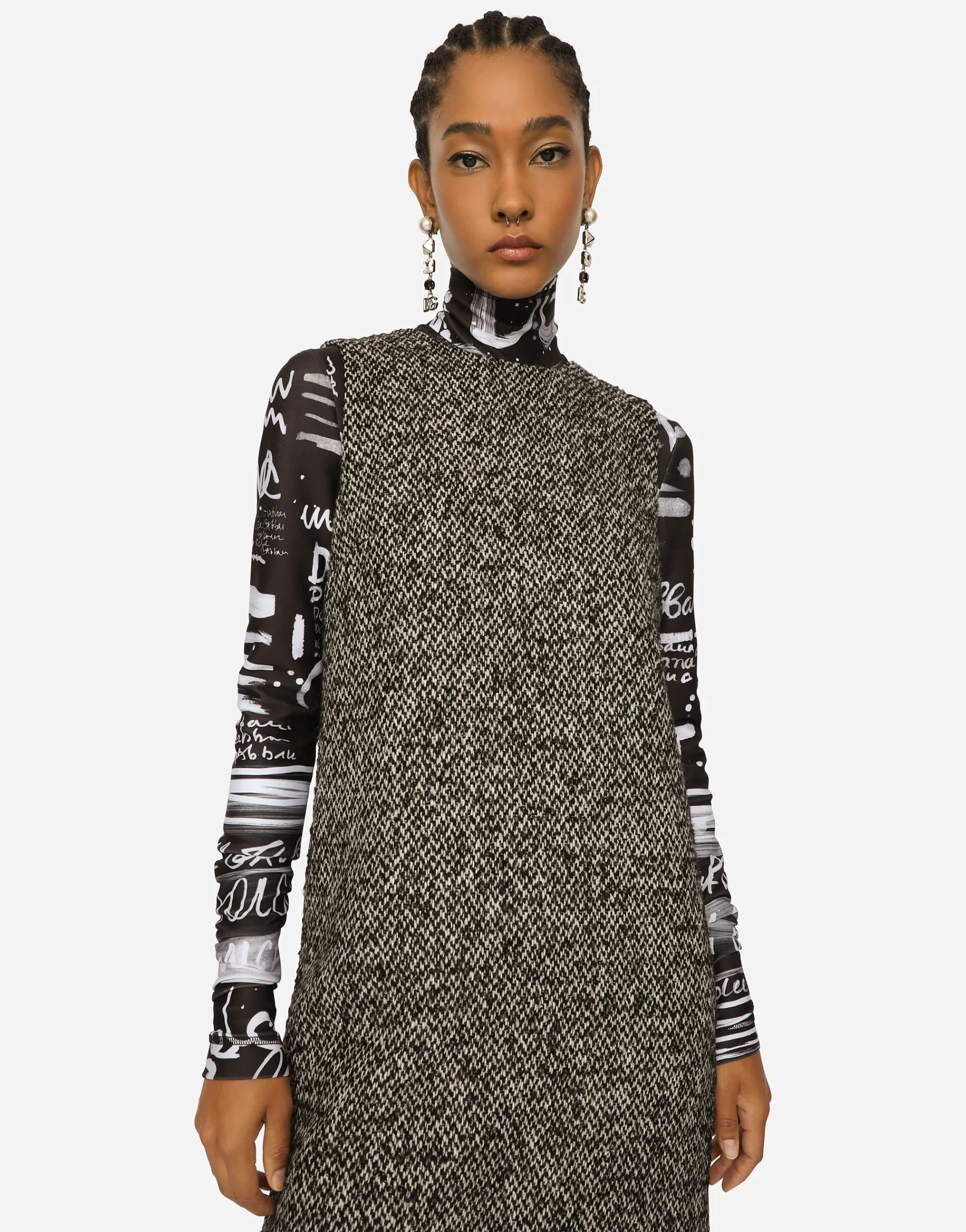 Short speckled tweed A-line dress