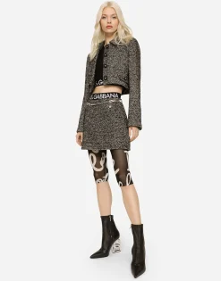 Short speckled tweed skirt