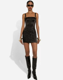 Short strapless satin dress