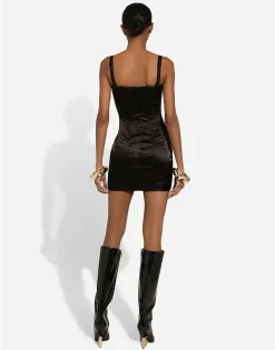 Short strapless satin dress