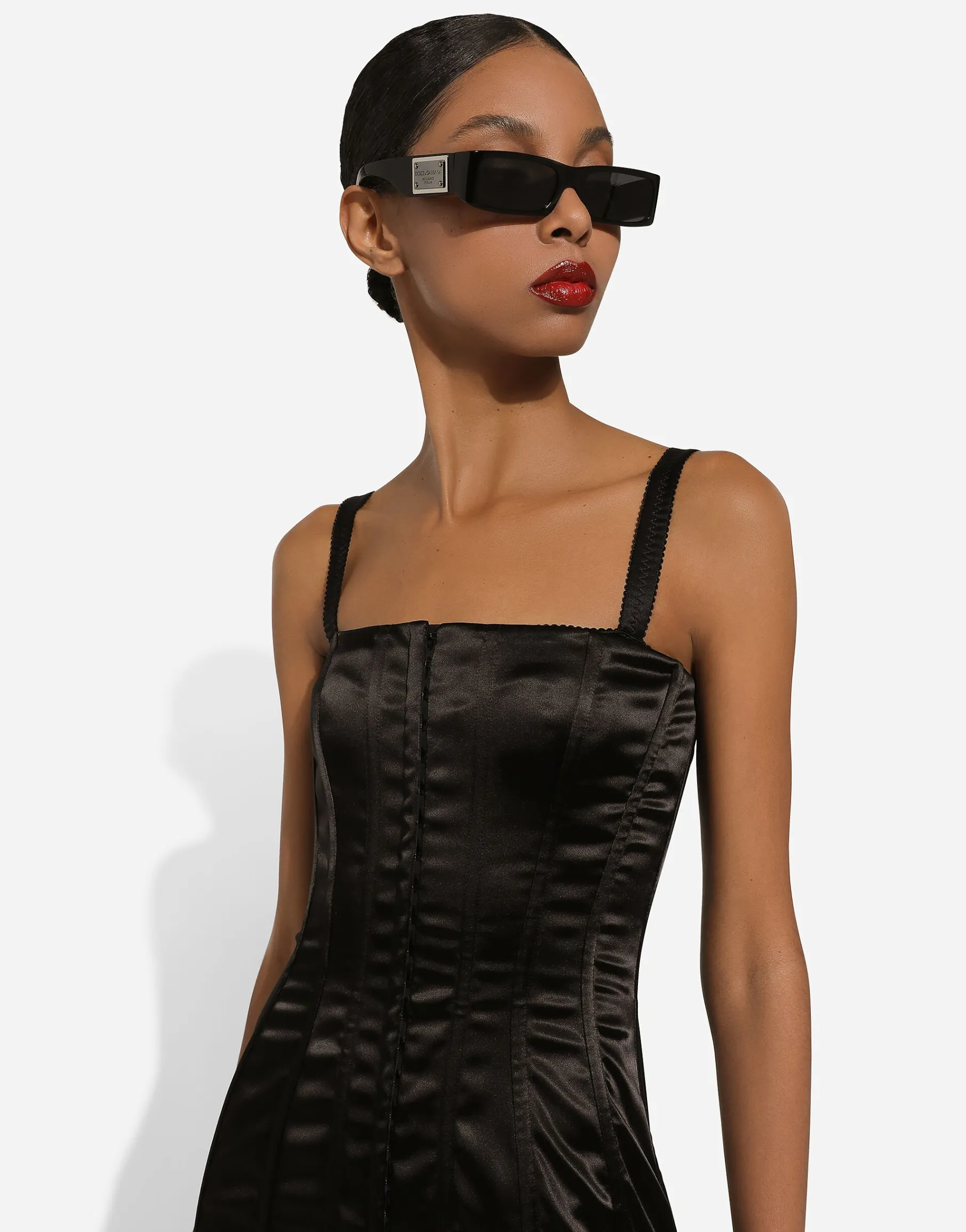 Short strapless satin dress