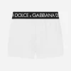 Short swim trunks with branded stretch waistband