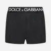 Short swim trunks with branded stretch waistband