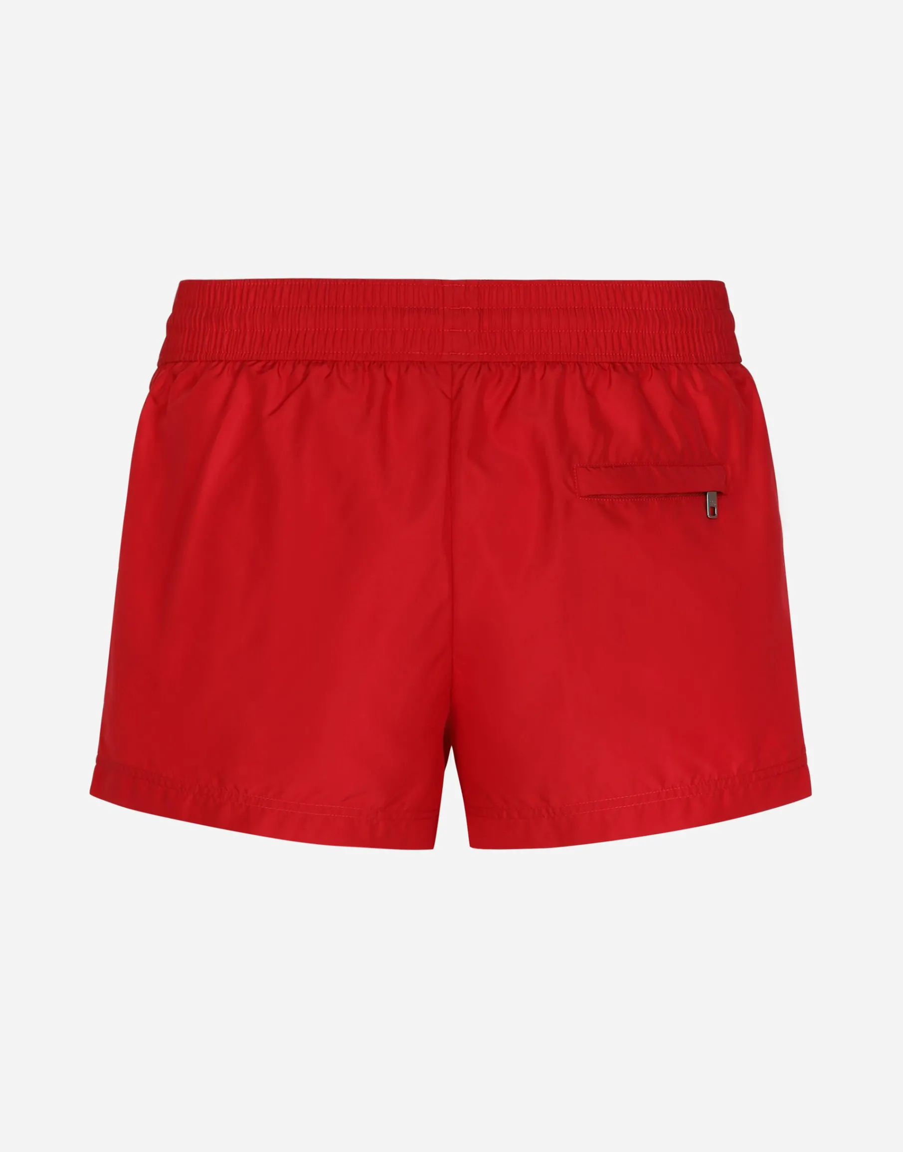 Short swim trunks with branded tag
