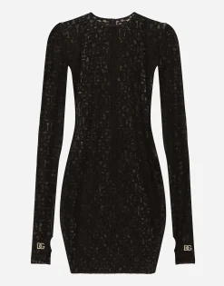 Short tulle dress with all-over DG logo