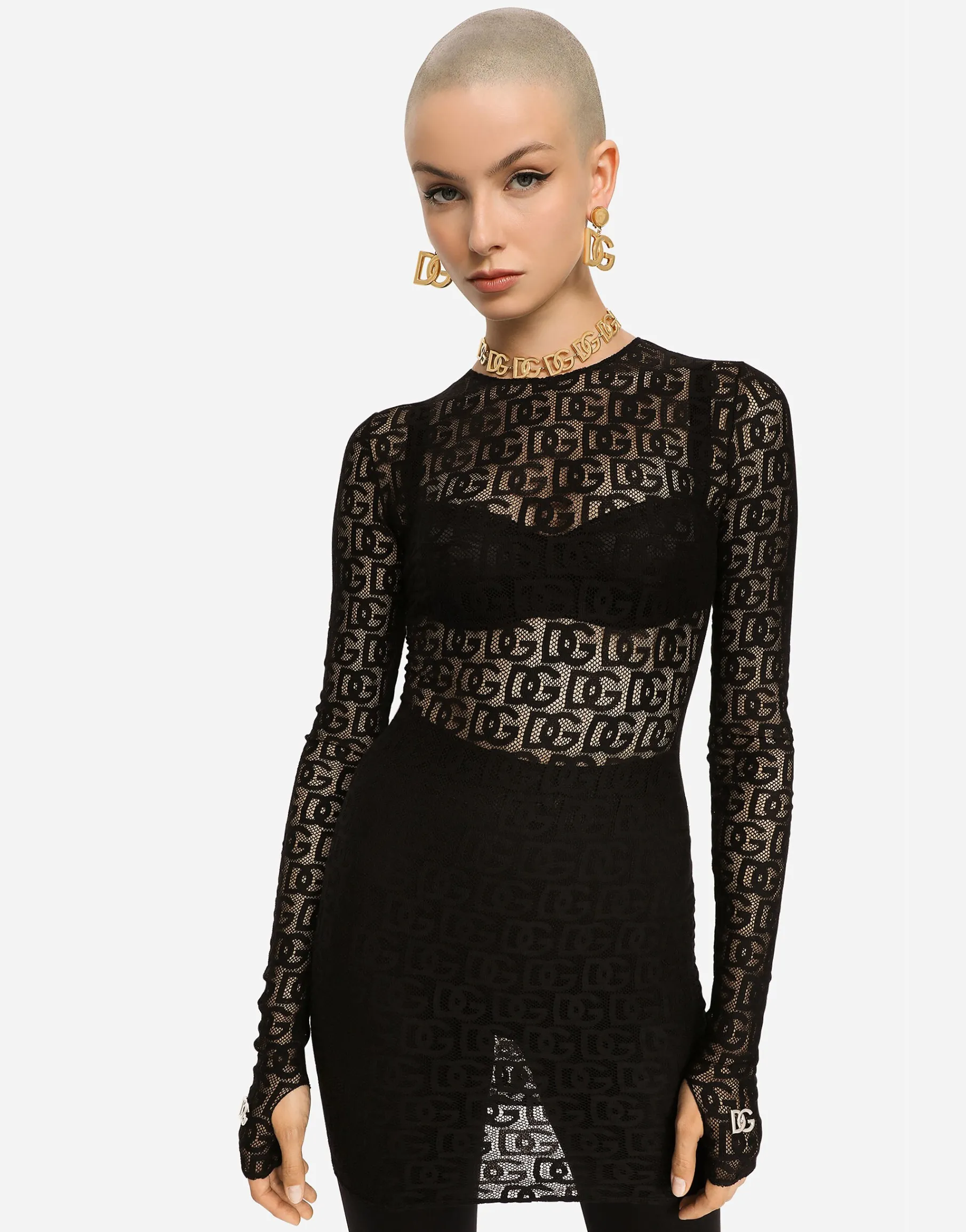 Short tulle dress with all-over DG logo