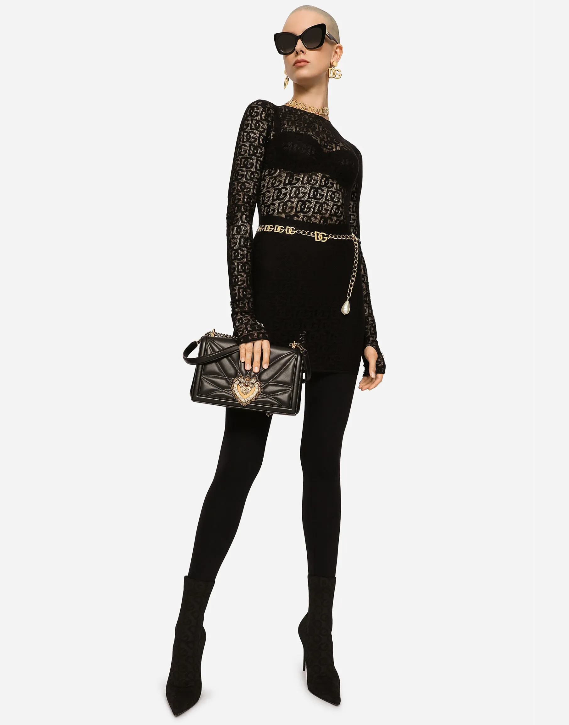 Short tulle dress with all-over DG logo