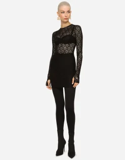 Short tulle dress with all-over DG logo