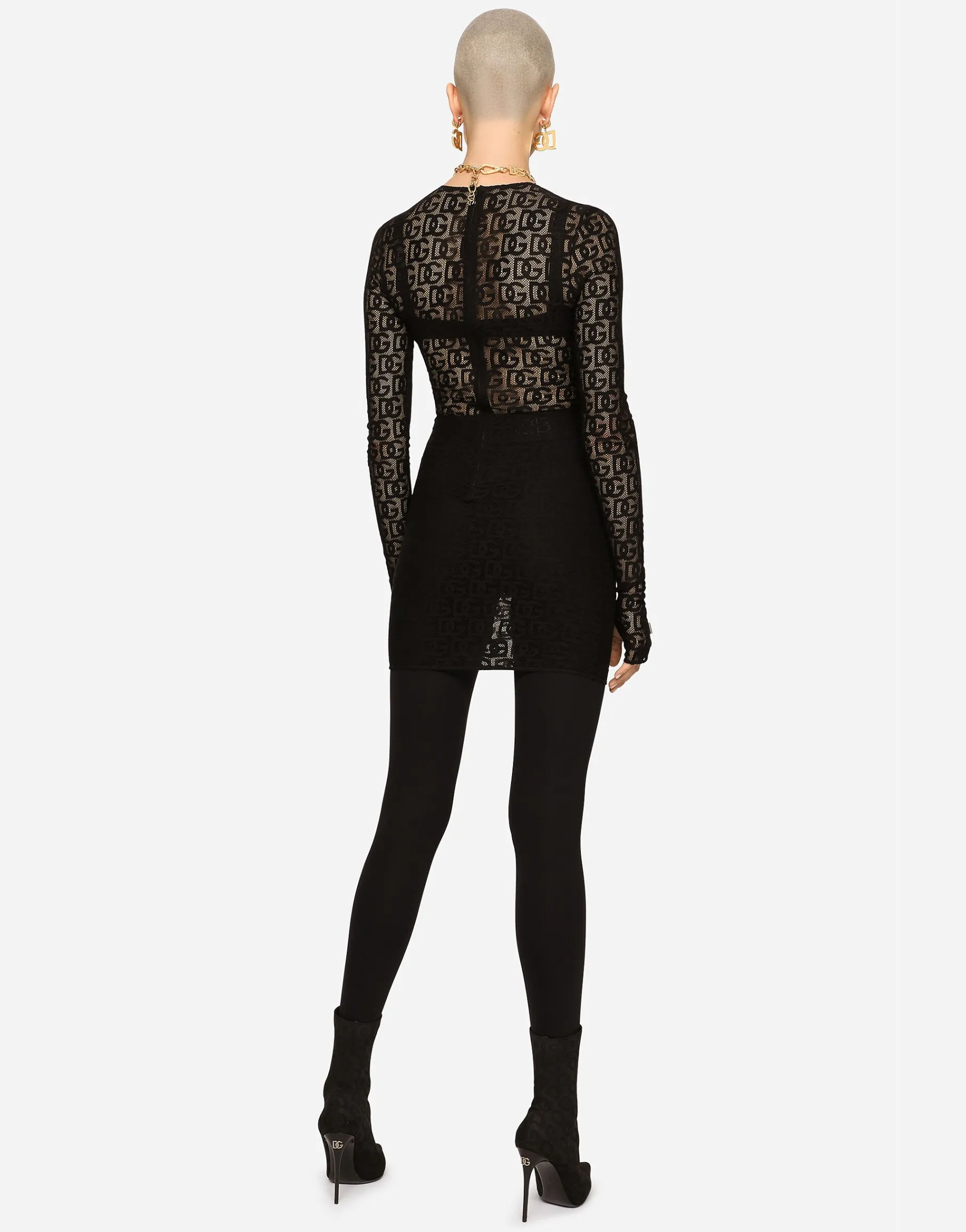 Short tulle dress with all-over DG logo
