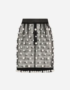 Short tulle skirt with pearl embellishment