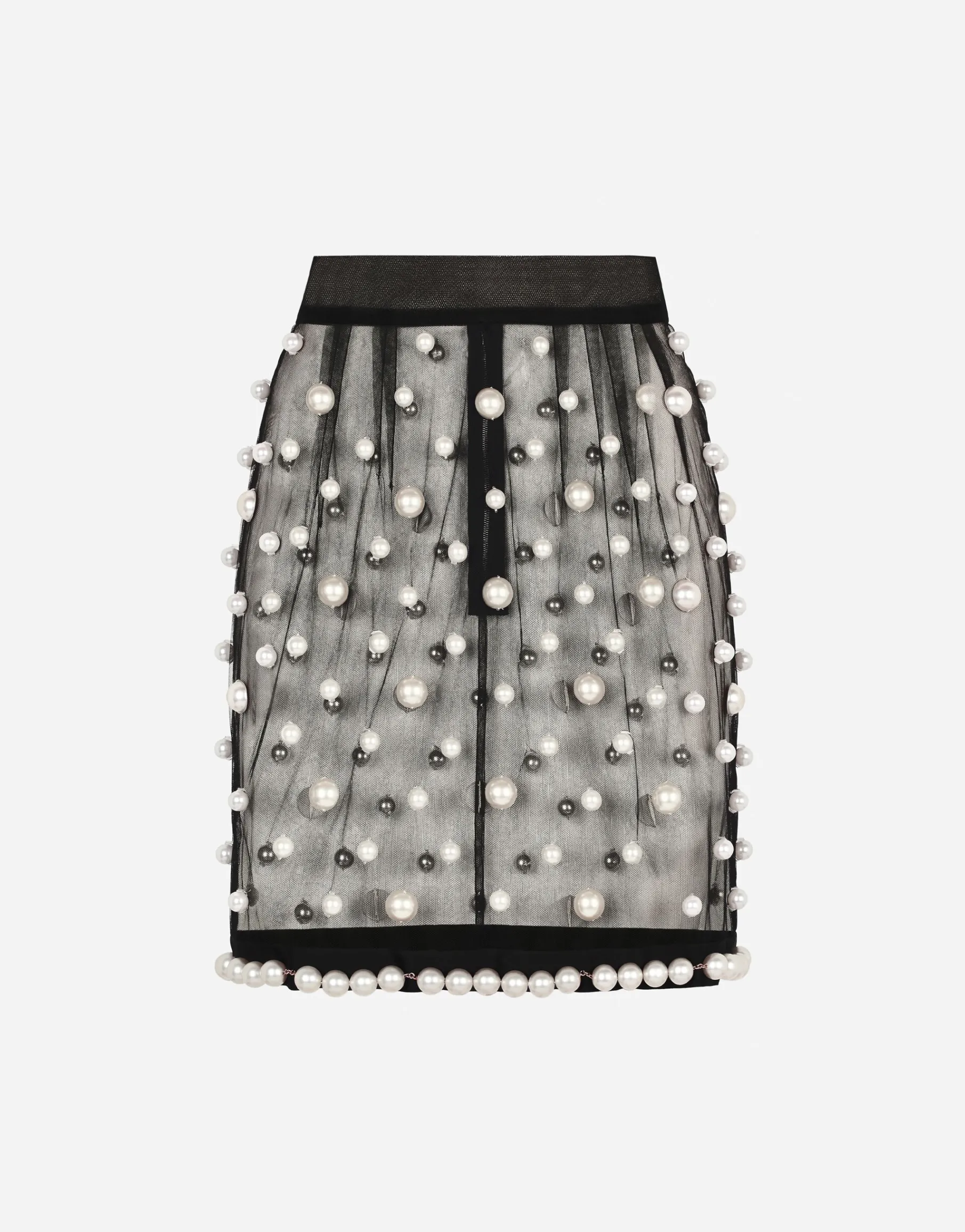 Short tulle skirt with pearl embellishment
