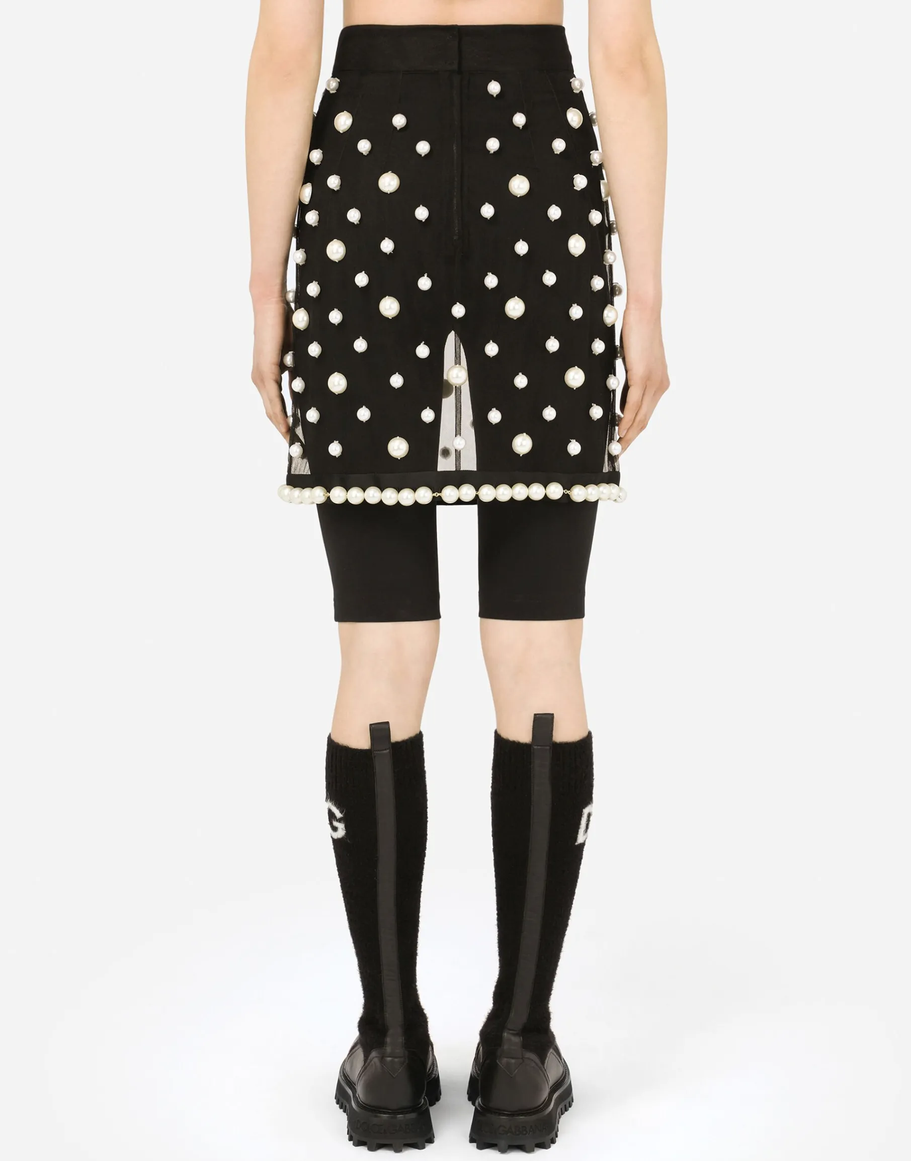 Short tulle skirt with pearl embellishment