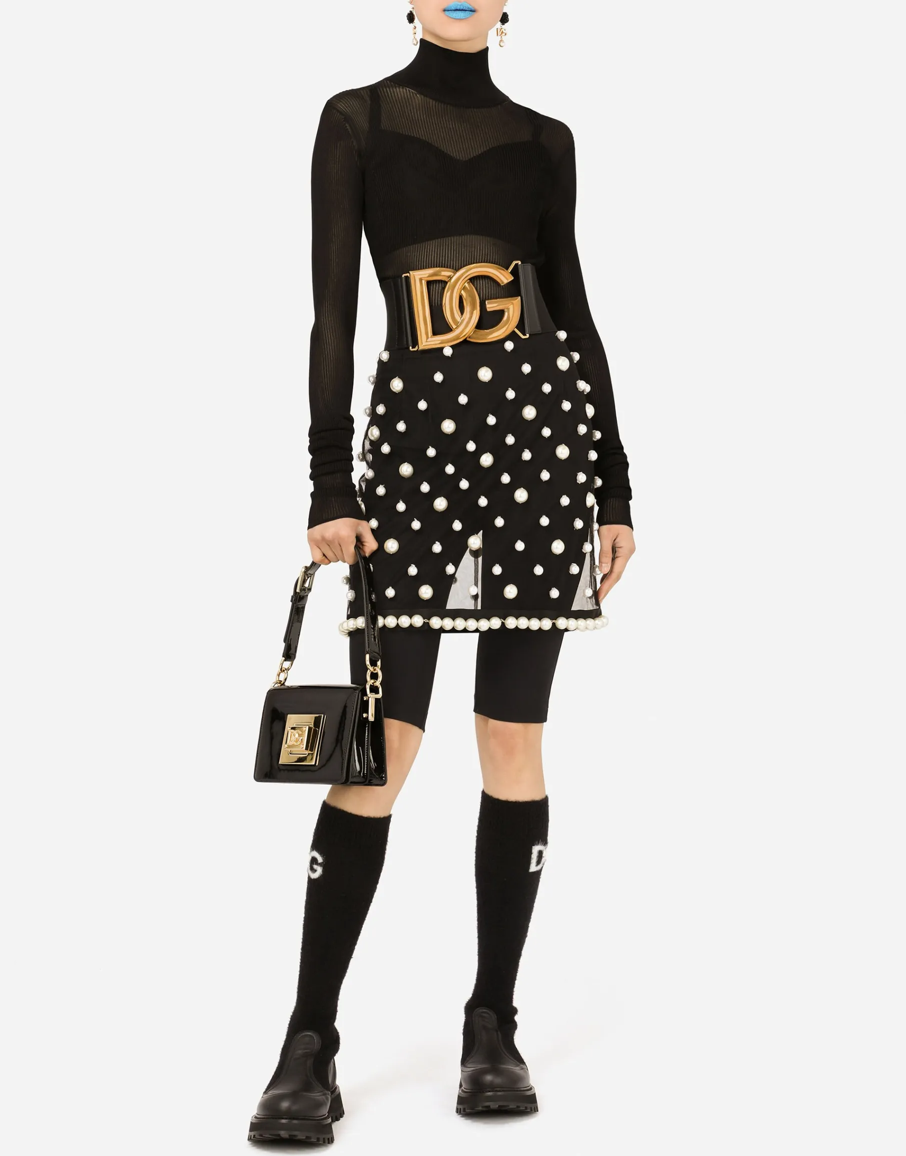 Short tulle skirt with pearl embellishment