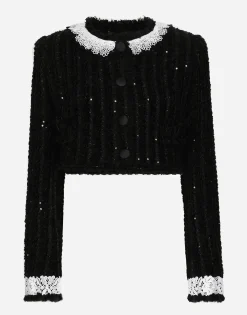 Short tweed jacket with micro-sequin embellishment