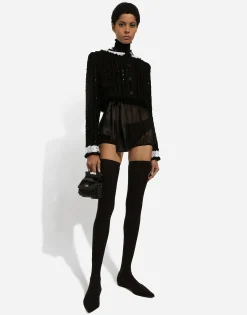 Short tweed jacket with micro-sequin embellishment