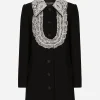 Short wool coat with lace details