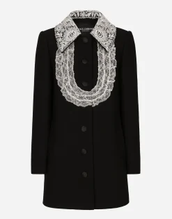 Short wool coat with lace details
