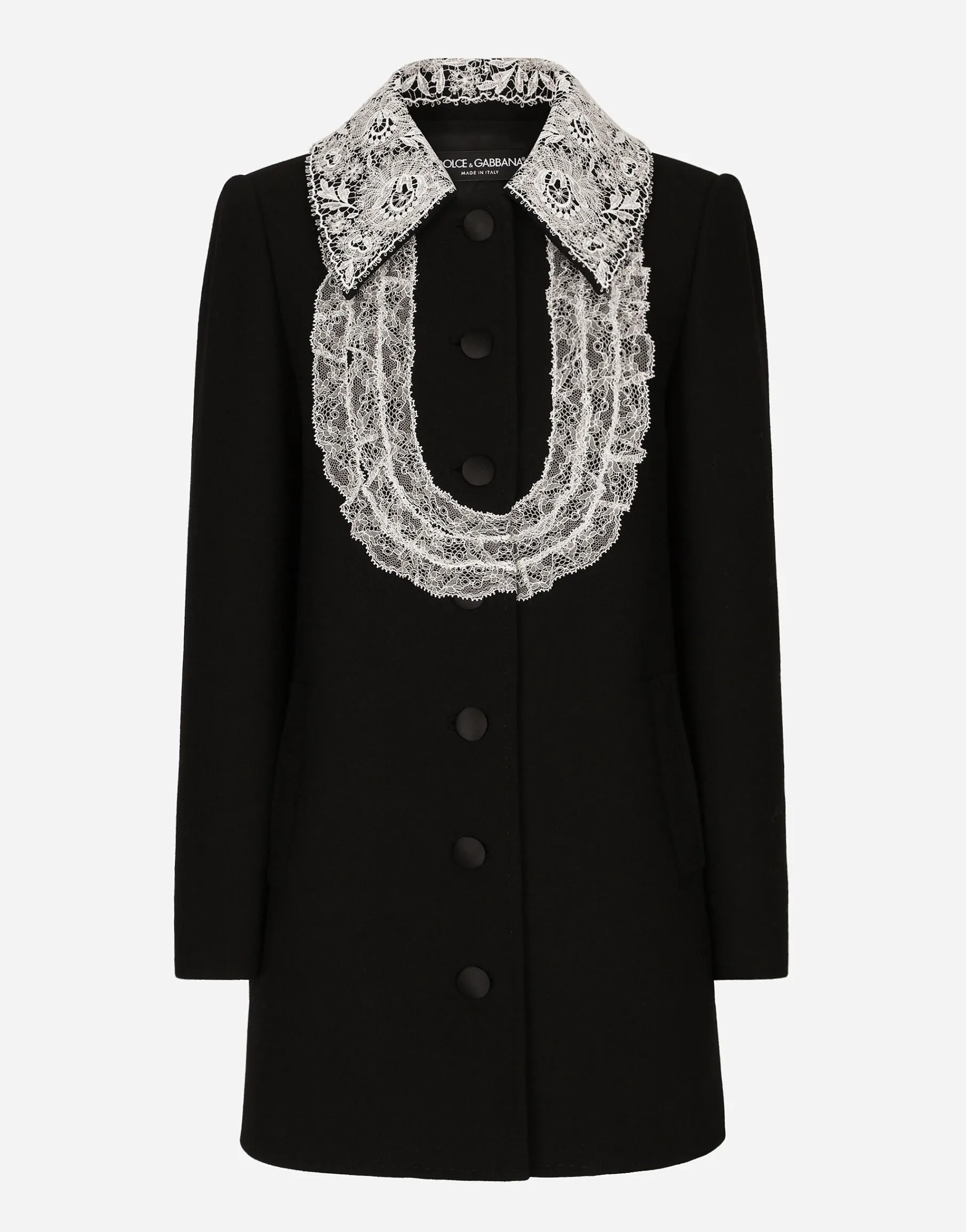 Short wool coat with lace details