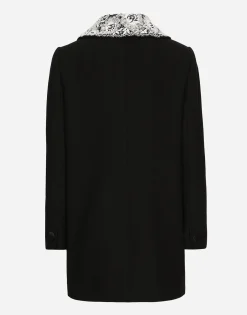 Short wool coat with lace details