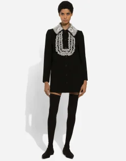 Short wool coat with lace details