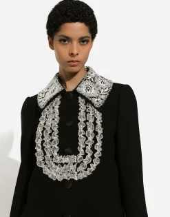 Short wool coat with lace details
